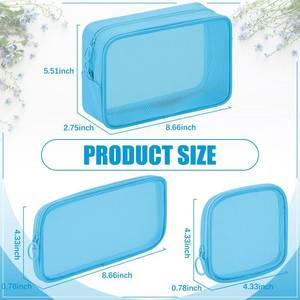 lot 8009 image: Weewooday 4 Pcs Mesh Makeup Bag Mesh Cosmetic Bag Travel Toiletry Pouch with Zipper Mini Makeup Cosmetic Purse for Daily Accessory(Small, Large, Medium,Blue)