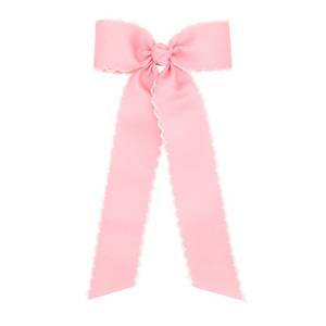 lot 8060 image: Wee Ones Girls Medium Moonstitch Grosgrain Bowtie with Moonstitch Trim, Knot Wrap and 9 Streamer Tails, Light Pink with White Stitching