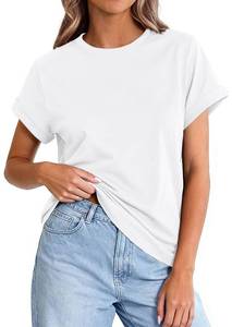 lot 8063 image: PRETTYGARDEN Womens Summer Tops 2026 Spring Casual Rolled Short Sleeve Basic Tees Crew Neck Work Shirts Fashion Clothing (White,Small)