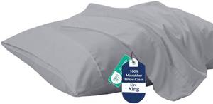 lot 8071 image: Royale Linens King Pillowcase Set of 2 - Bed Pillow Cover - 20 x 40 -Silver Pillowcases - 1800 Brushed Microfiber, Wrinkle & Fade Resistant - Soft & Cozy- King Size Pillow Case (Silver)
