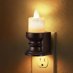 lot 8078 image: Meonum Flickering Flameless Candle Night Light Plug in, Dimmable LED Nightlight with Dusk to Dawn Sensor, Decorative Candle Light for Bedroom, Hallway, Bathroom (1 Pcs,Warm Yellow & Brown Base)