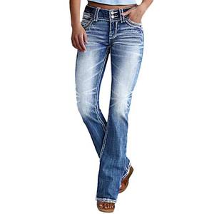 lot 8090 image: AprPith Women Mid Waisted Bootcut Jeans Zip Stretchy Slim Casual Double Button Flare Denim Pants with Distressed Pocket Blue, XL