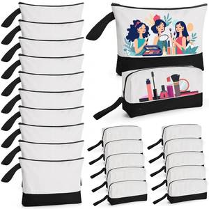 lot 8098 image: 20Pcs Canvas Makeup Bag with Bottom, 12oz Cotton Cosmetic Bag Set Bulk Multi-Purpose DIY Heat Transfer Makeup Bag wBlack Zipper for Bridesmaid Makeup Bag Travel Toiletry Pouch Storage, Mothers Day