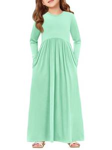 lot 8106 image: Haloumoning Girls Maxi Dress Long Sleeve Casual Holiday Dress with Pockets SIZE 150
