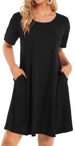 lot 8108 image: elescat Fall Dresses for Women Casual with Pockets Summer Mini Beach Sundress Short Sleeve Loose Fit(Black,L)