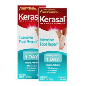lot 8122 image: Kerasal Intensive Foot Repair Skin Healing Ointment for Cracked Heels and Dry Feet 1 oz , 2 Count, (Pack of 1)