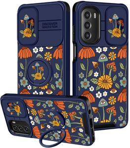 lot 8130 image: Goocrux for Moto G Stylus 5G 2022 Case - Women Mushrooms Girls Cute Phone Cover Fun Blue Cartoon Pretty Unique Floral Plants Design with Slide Camera Cover and Ring for Moto G Stylus 5G