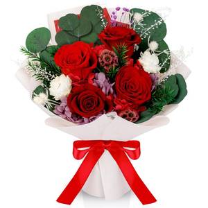 lot 9221 image: Perfectione Roses 4 Roses Mixed Bouquet for Mothers Day, Flowers for Delivery, Preserved Flowers Birthday Gift for Women Mom Wife Grandma Her, Red