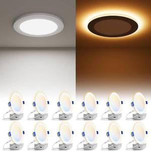 lot 9237 image: VOLISUN 12 Pack 6 Inch 5CCT Recessed Light with Night Light,Canless LED Recessed Lighting 6 inch,2700K-5000K Selectable,12W130W,1080LM Dimmable Recessed Ceiling Wafer Lighs,ETL Certificated