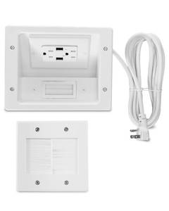 lot 9246 image: In Wall Cable Concealer Kit with Brush Wall Plate AC Outlets and 2 USB Ports, 9ft Cord, Hide Cords Recessed Wall Outlet for TV Cable Management, HDMI Cables and Home Theater Systems