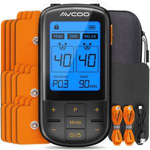 lot 9252 image: AVCOO 3-in-1 TENS Unit with 32 Modes, Dual Channel EMS Muscle Stimulator with 40 Intensities for Gradual Pain Relief Therapy, Rechargeable Electronic Pulse Massager with 12 Electrode Pads, EVA Case