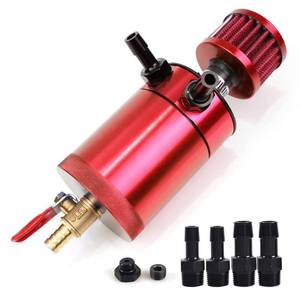 lot 9253 image: WENJTP Oil Catch Can Kit with 4 Adapters  Breather Filter Drain Valve Plug 2 Ports (1 oulet  1 inlet) 150ml Universal Aluminum Baffled Oil Reservoir Tank Oil Separator HTRACING