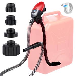 lot 9265 image: Orion Motor Tech Fuel Transfer Pump, 3.2GPM Electric Gas Can Pump, 51 Hose Auto-Shutoff Nozzle, USB-C & AA Battery (NO BATTERIES INCLUDED) Powered, 4 Adapters for Gasoline, Diesel, Kerosene, Red