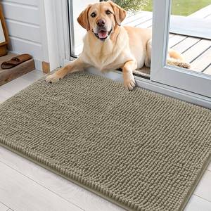 lot 9276 image: OLANLY Dog Door Mat for Muddy Paws 36x24, Absorbs Moisture and Dirt, Absorbent Non-Slip Washable Doormat, Quick Dry Chenille Mud Mat, Entry Indoor Entryway Carpet for Inside Floor, Warm Taupe