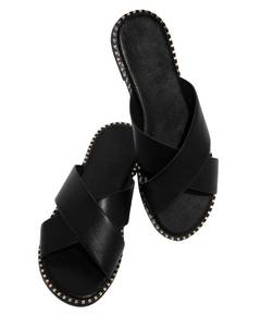 lot 10303 image: JeimPoey Womens Studded Flat Sandals Open Toe Slip on Mule Slides Crossed Strap Slipper