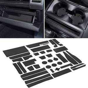 lot 10319 image: SENSHINE for Ford F150 Accessories 2021 2022 2023 2024 2025 Non-Slip Anti Dust Cup Holder Insert Center Console Liner Trim Door Packet Mats Custom Interior 40-pc Set (Bucket SuperCrew)(Black Trim)