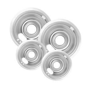 lot 10331 image: COZZIVITA 4-Piece Drip Pans Set - Compatible with GE Stoves - Chrome Finish Electric Stove Burner Drip Pans - 2 x 6inch, 2 x 8inch Stove Drip Pans - GE Stove Drip