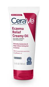 lot 10332 image: CeraVe Eczema Relief Creamy Body Oil, Eczema Calming Cream With Colloidal Oatmeal & Safflower Oil For Dry Skin & Itchy Skin Relief, Steroid Free & Paraben Free, 3.4 Ounce