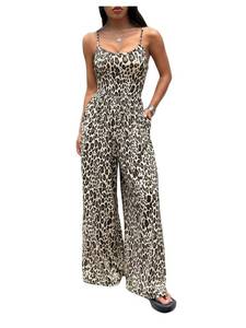 lot 10336 image: Floerns Womens Summer Jumpsuit Spaghetti Strap One Piece Outfit Wide Leg Baggy Pants Romper Multicolor Medium