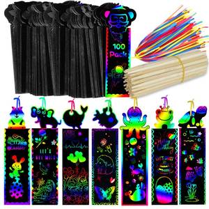 lot 12008 image: Tcvents 100 Sets Bookmark Making Kit, Scratch Art DIY Animal Bookmarks Bulk with 100 Pcs Ribbons and 100 Pcs Wood Stylus for Classroom Activities Mini Cards for Kids Craft Kits Student Prizes Gifts
