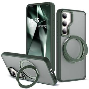 lot 12012 image: Zalinbo for Samsung Galaxy S23 Case with 360°Rotatable Magnetic Ring Stand Compatible with Mag-Safe Military Standard Protection Shockproof Matte Translucent Phone Cases for Samsung Galaxy S23,Green