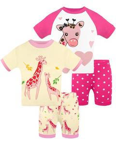 lot 12023 image: DAUGHTER QUEEN Girls Pajamas 18-24 Months Summer PJs Giraffe Pj Sets Baby Toddler 100% Cotton Short Sleeve Jammies Polka dots Sleepwear Love Clothes Outfits 18mMo 24mMth