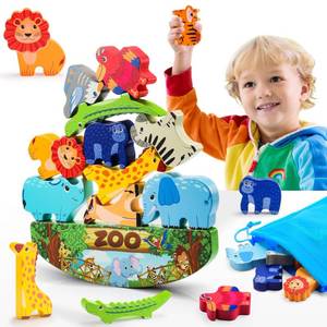 lot 12024 image: IPOURUP Wooden Animal Blocks Stacking Toy Kids Christmas Birthday Gifts for Boy Girl Age 3-7 Animals Montessori Toddler Toys 3 4 5 6 7 8 Year Old Boys Girls Educational Toys Fine Motor Balance Game