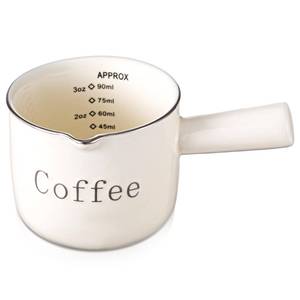 lot 12025 image: Maxdot 1 Pack Espresso Shot Cups,Ceramic Expresso Measuring Cup with Handle and V-shaped Mouth,3oz  90ml,Easy to Wash and See the Volume,White,for Coffee Making Frothing Accessories