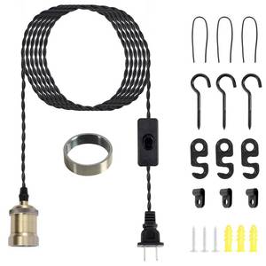 lot 12029 image: Plug in Pendant Light Cord hanging light kit with switch,Farmhouse Hanging Lights 19.68 ft power cord length,Hemp Rope Plug in black Hanging Light Cord,suitable for kitchen island,dining room
