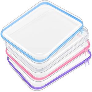lot 13426 image: Hoolerry 4 Pcs Hard Clear Zipper Case Makeup Bags Plastic Zipper Pouch Transparent Storage Box Containers for Cosmetics, Snacks, Building Blocks, Puzzles(Clear,13.8 x 11.8 x 2 in,Multicolor)