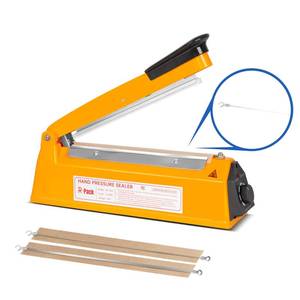 lot 13427 image: R-PACK Impulse Heat Sealer with Hot Cutting Wire, Heavy-Duty Bag Sealing & Cutting Machine, 2 Extra Replacements��Orange, 8inch��