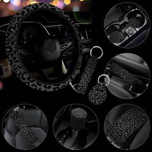 lot 14091 image: 10 Pieces Leopard Print Car Steering Wheel Cover Center Console Armrest Pad Headrest Seat Belt Cover Handbrake Cover Keychain Coaster Full Set Car SUV(Leopard Print)