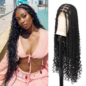 lot 14093 image: Brinbea Knotless Boho Braided Wigs 13x8 HD Lace Front Braided Wigs for Women Box Braid Wig with Baby Hair Black Long Premium Synthetic Braided Lace Front Wigs 36 Inch