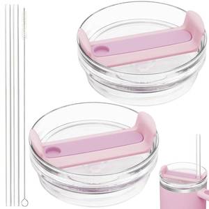lot 14102 image: 40oz Tumbler Lid Compatible for Stanley, 2 Pack Replacement Tumbler Lids Fit for Stanley Quencher 2.0 Tumbler 40 OZ, with Straws and Cleaning Brush (Light Pink)