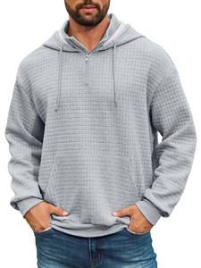lot 14105 image: Auxo Mens Fashion Hoodies & Sweatshirts 14 Zip Pullover Mens Hooded Long Sleeve Shirt Lightweight Big and Tall Quilted Sweatshirt with Pocket Light Grey XX-Large