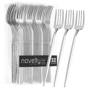 lot 14113 image: Novelty Modern Flatware, Cutlery, Disposable Plastic Salad forks Luxury Silver 32 Count