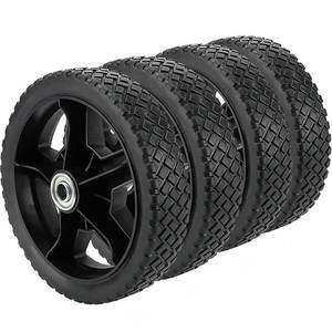 lot 14128 image: SINJEUN 4 PCS 7.8 Inch Plastic Spoked Wheel, 12 Inch Bore Ball Bearing Black Rim Rubber Replacement Tire Wheel for Hand Trucks, Push Mowers, Carts