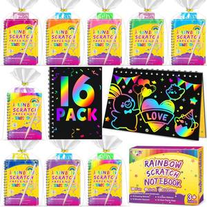 lot 14140 image: Party Favors for Kids 4-8-12 16 Pack Scratch Rainbow Art Crafts Notebook, Coloring Book Goodie Bags Stuffers Kit, Bulk Birthday Gift Classroom Prizes Girl Boy Toddler