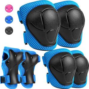 lot 14143 image: Kids Protective Gear Set, Knee and Elbow Pads with Wrist Guards for Ages 3-8 Year Toddler, 3 in 1 Enhanced Material Protective for Skating Cycling Bike Roller Scooter, Includes Organizer Bag (Blue)