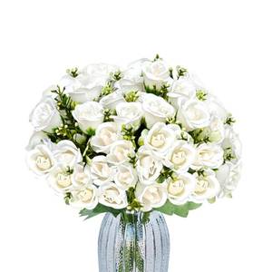 lot 14151 image: TurelinnG 3 Bundles Roses Artificial Flowers,Roses Bouquet with Leaf,Fake Flowers for Wedding Decorations, Home Indoor,Outdoor Wedding Party Use-White