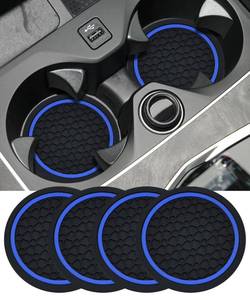 lot 14153 image: UBOG 4PCS Car Coasters, Car Accessories Interior, 2.75 Inch Non-Slip Cup Holder Coasters for Most Vehicles (Black&Blue)