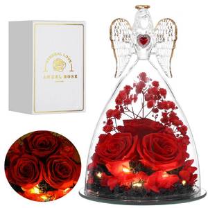 lot 14160 image: Tiaronics Mothers Day Rose Gifts for Women, Large Angel Figurines with Real Roses, Preserved Real Flower Rose for Her - Red