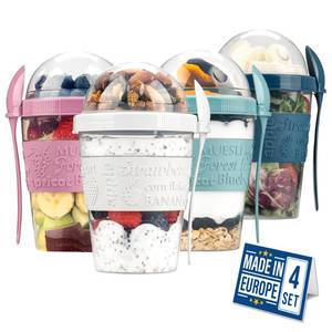 lot 14171 image: Crystalia 4 Pack 20 oz On The Go Yogurt Parfait Cups with Lids & Spoons, Reusable Yogurt Containers, Take and Go Cup with Topping Cereal or Oatmeal Container, New Colorful Set
