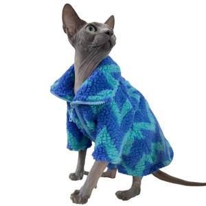 lot 14178 image: Turtleneck Sphynx Cat Winter Clothes, Double-Sided Fleece Jacket with Zipper, Sweater for Sphynx Cat Winter Warm Outfit Coat for Hairless Cats and Small Dogs Apparel with Sleeves (Lightning, X-Large)