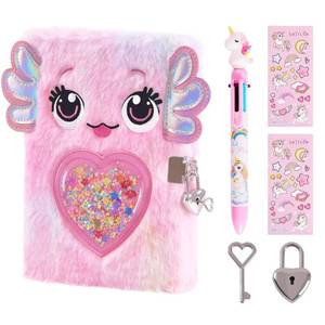 lot 14182 image: PrinBarBee Axolotl Diary for Girls with lock and keys, Kids Journal School Travel Notebook Gift Set for Writing and Drawing,Multicolored Pen, Stickers, Birthday Gift for Girls ages 6-8