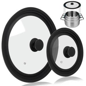 lot 15564 image: Universal Lid for Pots Pans and Skillets, 2 Pack Pan Cover fit 7, 8 9 & 10, 11, 12 Diameter Cookware, Silicone Replacement Pan Lid Pot Lids for Frying Pans, Cast Iron,Tempered Glass Lid