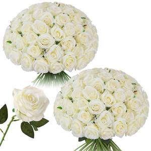 lot 15581 image: Tifuly 50pcs Roses Artificial Flowers Bulk,Realistic Long Stem Fake Silk Roses for Wedding Centerpiece Table Vases Party Home Kitchen DIY Bouquets Decor��Off White��