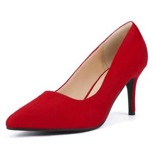 lot 15582 image: IDIFU Red High Heels Pumps Closed Toe Heels Womens Pumps Stiletto Pointed Toe Dress Shoes Wedding Prom Bridal Work Office Bride Trendy Dressy Comfortable Classic Pumps Shoes(Red Suede,8)