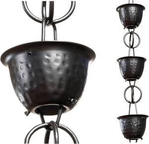 lot 15588 image: Monarch Rain Chains for Gutters Aluminum �� 8.5 ft Hammered Black Rain Chain for Outside, Decorative Heavy Duty Gutter Catcher Downspout Replacement, Modern Durable Hanging Gutter Chain for Outdoor