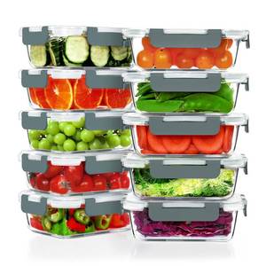 lot 15589 image: VERONES 10 Pack 22 OZ Glass Meal Prep Containers, Airtight Glass Lunch Containers Set, Glass Food Storage Containers with Lids,Exclusive of BPA, for Microwave, Oven, Freezer & Dishwasher Friendly,Grey
